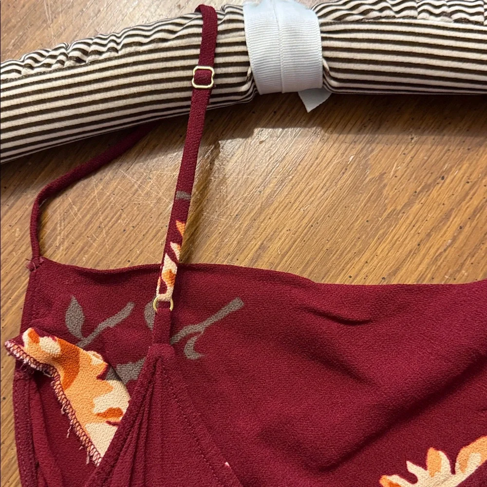 Reformation Santiago Floral Boho Dress Auburn Drape Neck Dramatic Slit Size XS - Picture 15 of 15